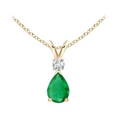 ANGARA Natural 0.35ct Emerald Teardrop Pendant with Diamond in Yellow Gold