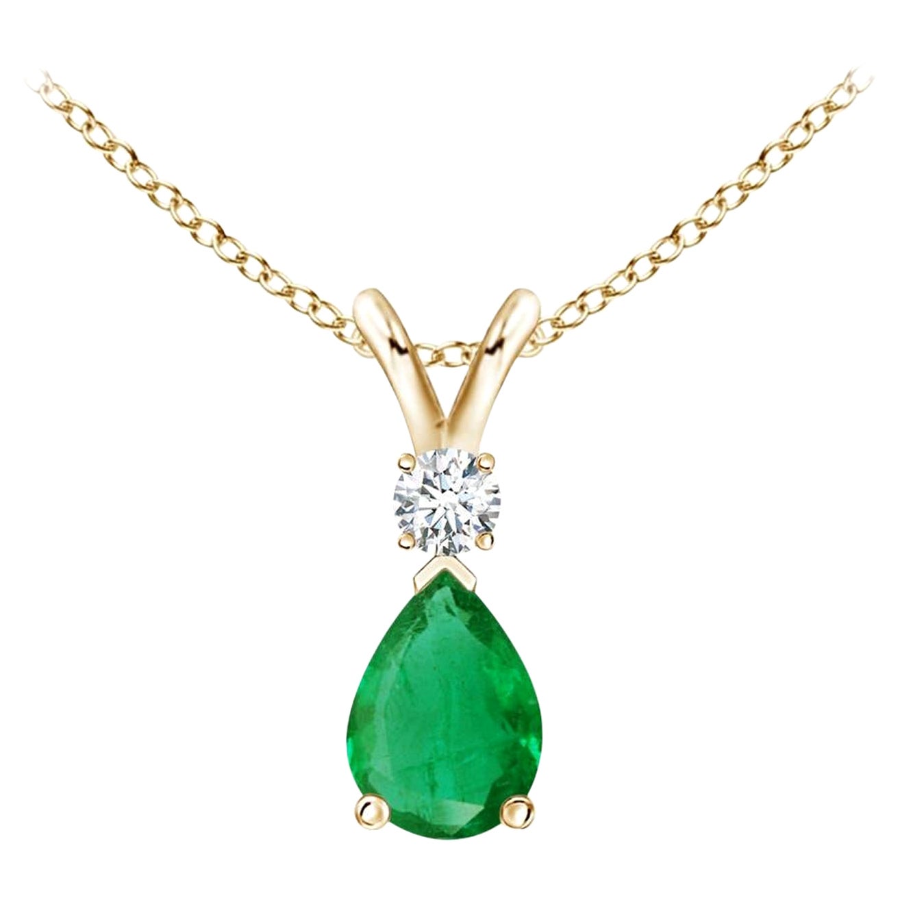 ANGARA Natürlicher 0.35 Karat Smaragd-Tropfen-Anhänger mit Diamant in Gelbgold