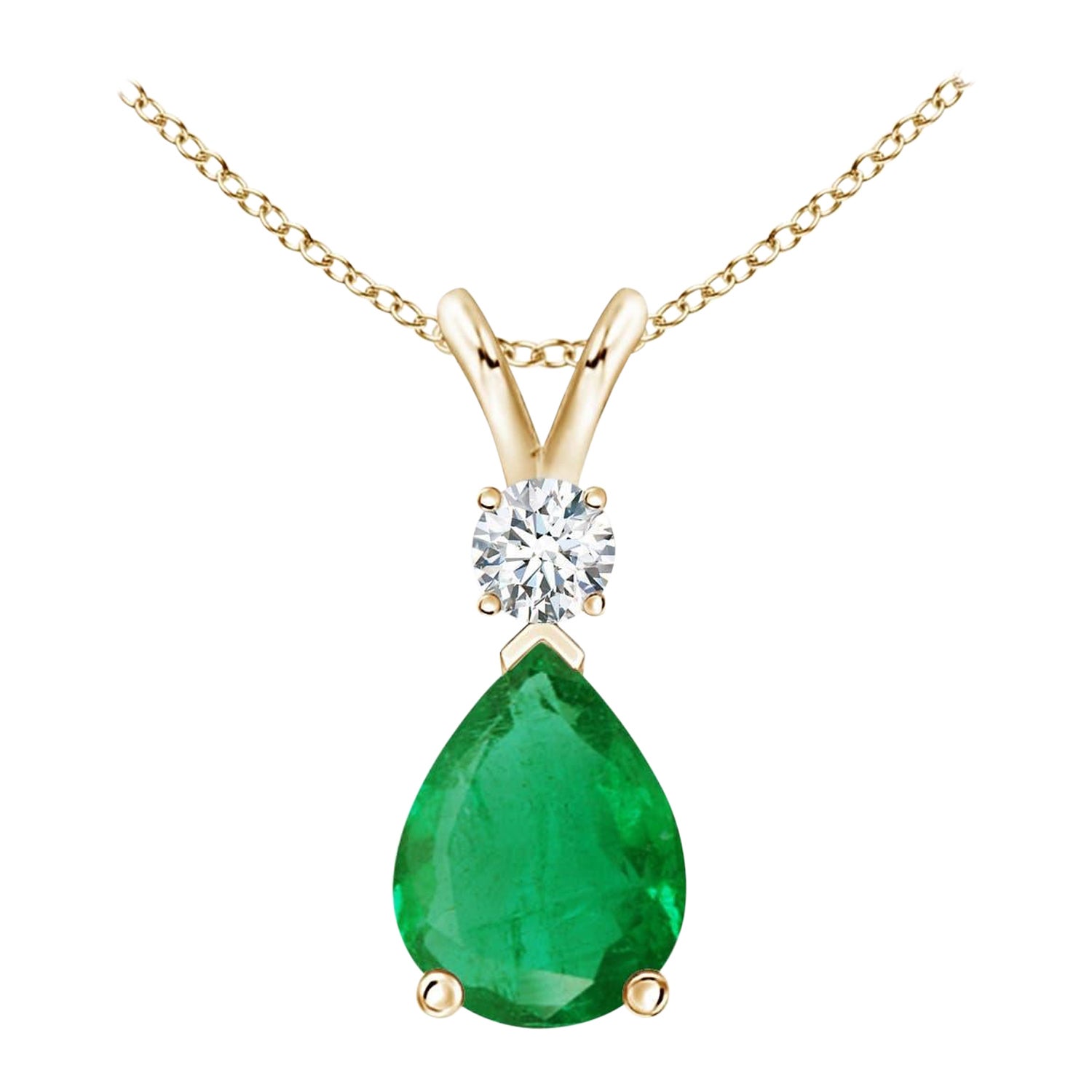 ANGARA Natural 0.95ct Emerald Teardrop Pendant with Diamond in Yellow Gold For Sale