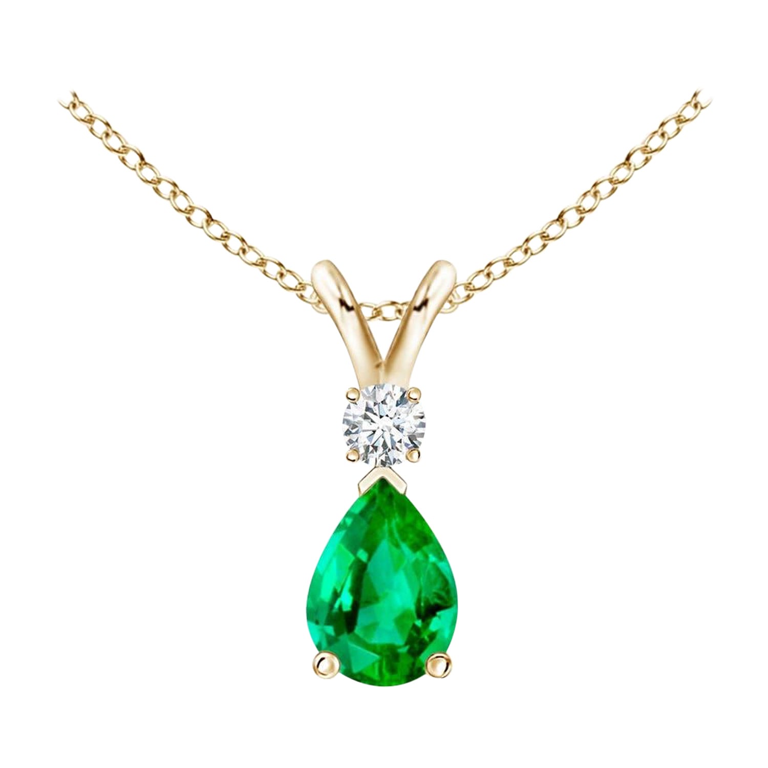ANGARA Natural 0.35ct Emerald Teardrop Pendant with Diamond in Yellow Gold For Sale