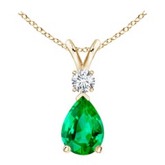 ANGARA Natural 0.60ct Emerald Teardrop Pendant with Diamond in Yellow Gold