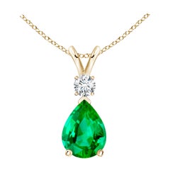 ANGARA Natural 0.95ct Emerald Teardrop Pendant with Diamond in Yellow Gold