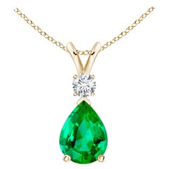 ANGARA Natürlicher 0,95 Karat Smaragd-Tropfen-Anhänger mit Diamant in Gelbgold