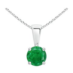 Natural Classic Round Emerald Solitaire Pendant in White Gold (Size-4mm)