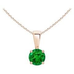 Pendentif solitaire en or rose en émeraude ronde classique naturelle (taille 4 mm)
