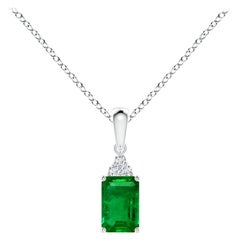 Colgante de Esmeralda Natural con Diamante en Platino (Tamaño-6x4mm)