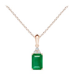 Colgante de Esmeralda Natural con Diamante en Oro Rosa Tamaño-6x4mm