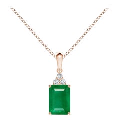 Natural Emerald-Cut Emerald Pendant with Diamond in Rose Gold Size-7x5mm