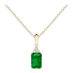 Natural Emerald-Cut Emerald Pendant with Diamond in YellowGold Size-6x4mm