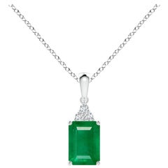 Colgante de Esmeralda Natural con Diamante en Oro Blanco Tamaño-7x5mm