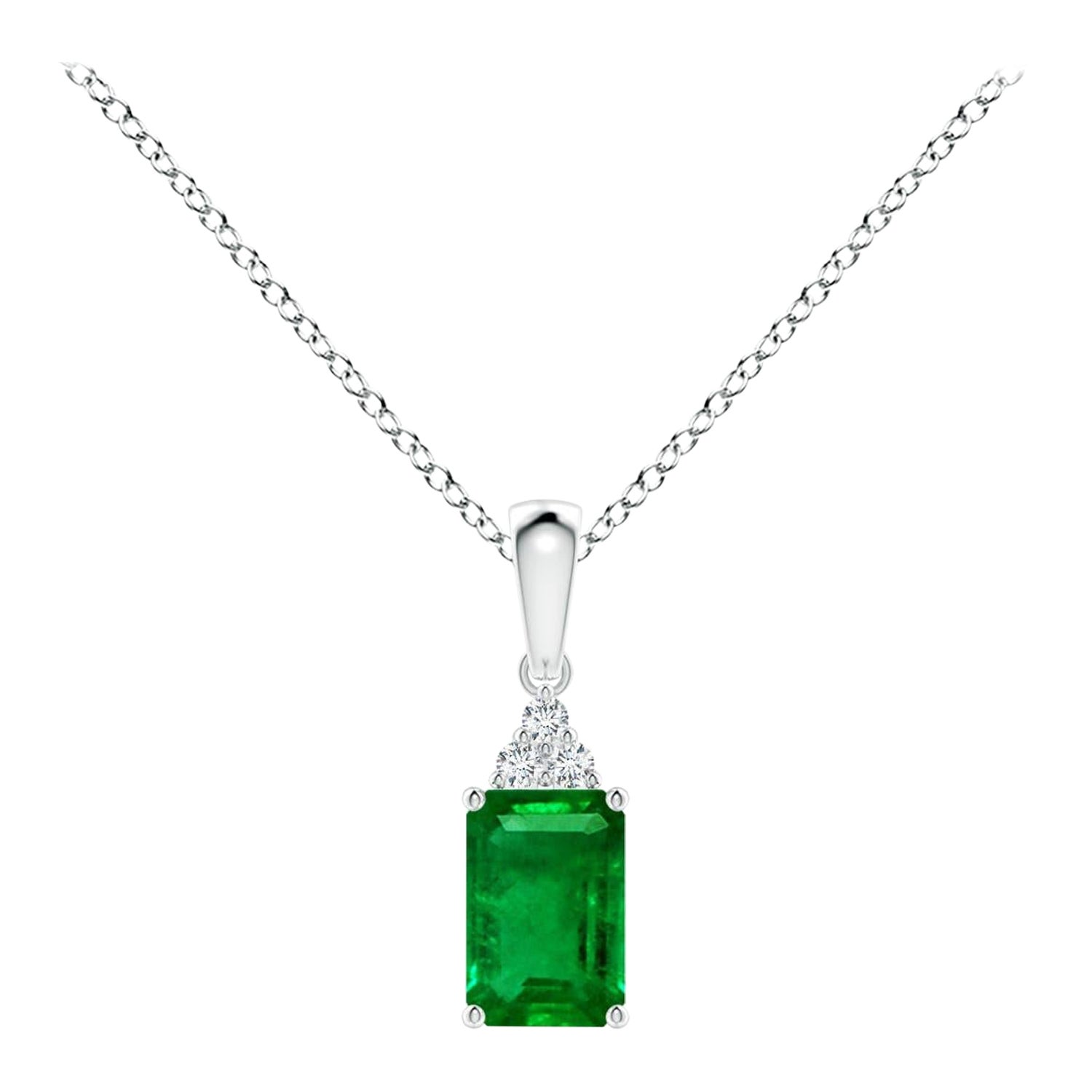 Natural Emerald-Cut Emerald Pendant with Diamond in White Gold Size-6x4mm