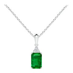 Natural Emerald-Cut Emerald Pendant with Diamond in White Gold Size-6x4mm