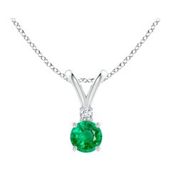 ANGARA Natural Round 0.24ct Emerald Solitaire Pendant with Diamond in Platinum