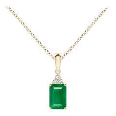 Natural Emerald-Cut Emerald Pendant with Diamond in YellowGold Size-6x4mm