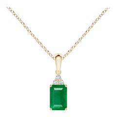 Natürlicher Smaragd-Anhänger im Smaragdschliff mit Diamant in Gelbgold Größe-6x4 mm