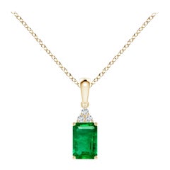 Natural Emerald-Cut Emerald Pendant with Diamond in YellowGold Size-6x4mm