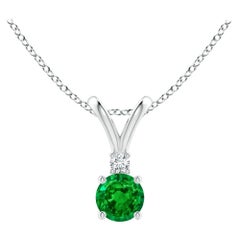 ANGARA Pendentif solitaire en platine avec diamants et émeraude ronde naturelle de 0,24 carat