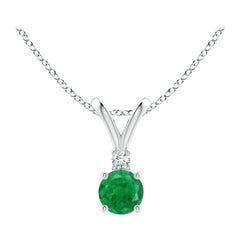 Natural Round 0.24ct Emerald Solitaire Pendant with Diamond in 14K White Gold