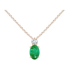 Pendentif solitaire en or rose 14 carats avec émeraude naturelle et diamants, 6 x 4 mm