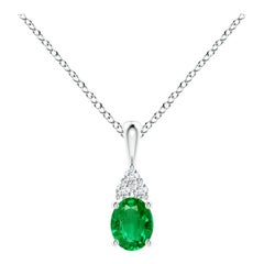 Natural Emerald Solitaire Pendant with Diamond in Platinum Size-5x4mm