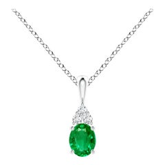 Colgante Solitario de Esmeralda Natural con Diamante en Platino Tamaño-5x4mm