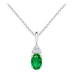 Ciondolo solitario con smeraldo naturale e diamante in platino Dimensioni 6x4 mm