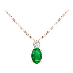 Colgante Solitario de Esmeralda Natural con Diamante en Oro Rosa de 14K 6x4mm