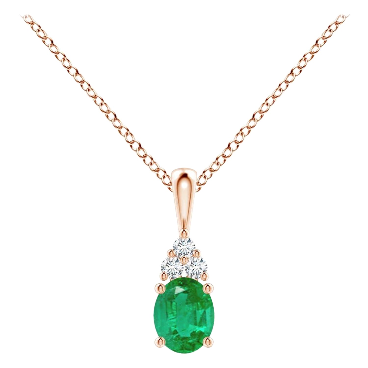 Natural Emerald Solitaire Pendant with Diamond in Rose Gold Size-5x4mm