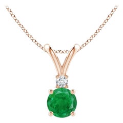 Ciondolo solitario con smeraldo rotondo Nature da 0,45ct e diamante in oro rosa 14K