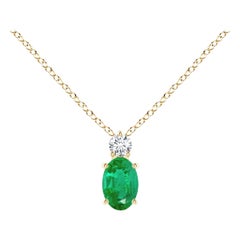 Natural Emerald Solitaire Pendant with Diamond in 14K Yellow Gold 6x4mm