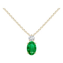 Natural Emerald Solitaire Pendant with Diamond in 14K Yellow Gold 6x4mm