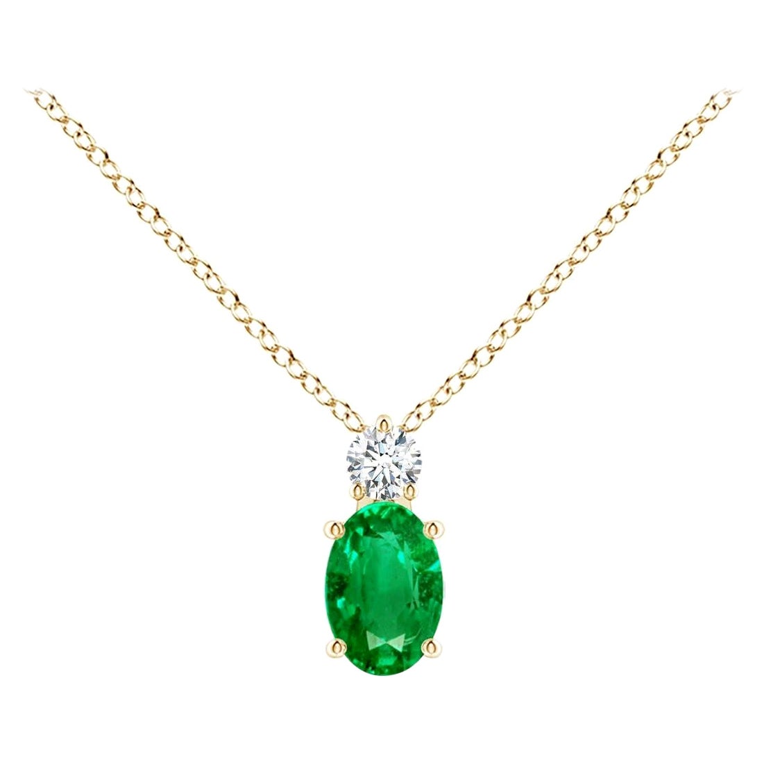 Colgante Solitario de Esmeralda Natural con Diamante en Oro Amarillo de 14K 6x4mm