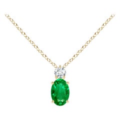 Colgante Solitario de Esmeralda Natural con Diamante en Oro Amarillo de 14K 6x4mm
