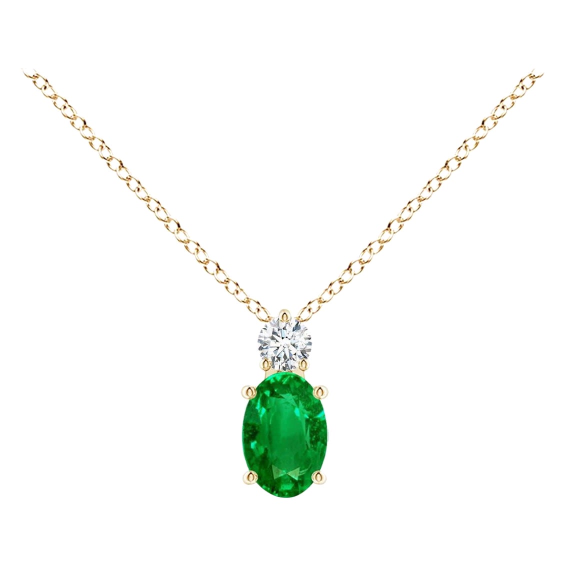 Colgante Solitario de Esmeralda Natural con Diamante en Oro Amarillo de 14K 6x4mm