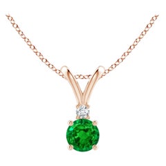 Natürlicher runder 0,24 Karat Smaragd Solitär-Anhänger mit Diamant in 14K Roségold