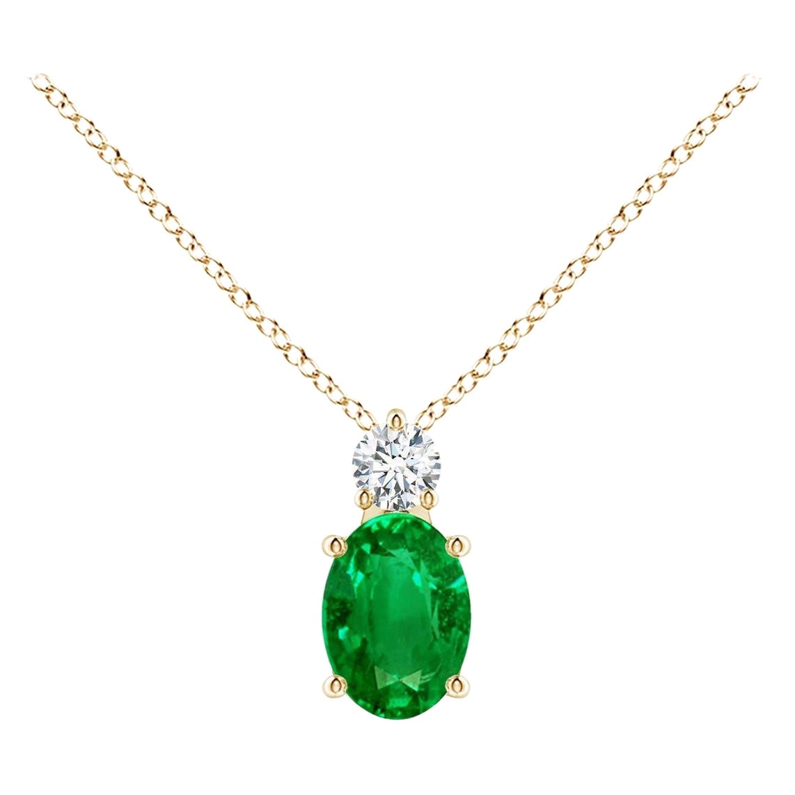 Natürlicher Smaragd Solitär-Anhänger mit Diamant in 14K Gelbgold 7x5mm
