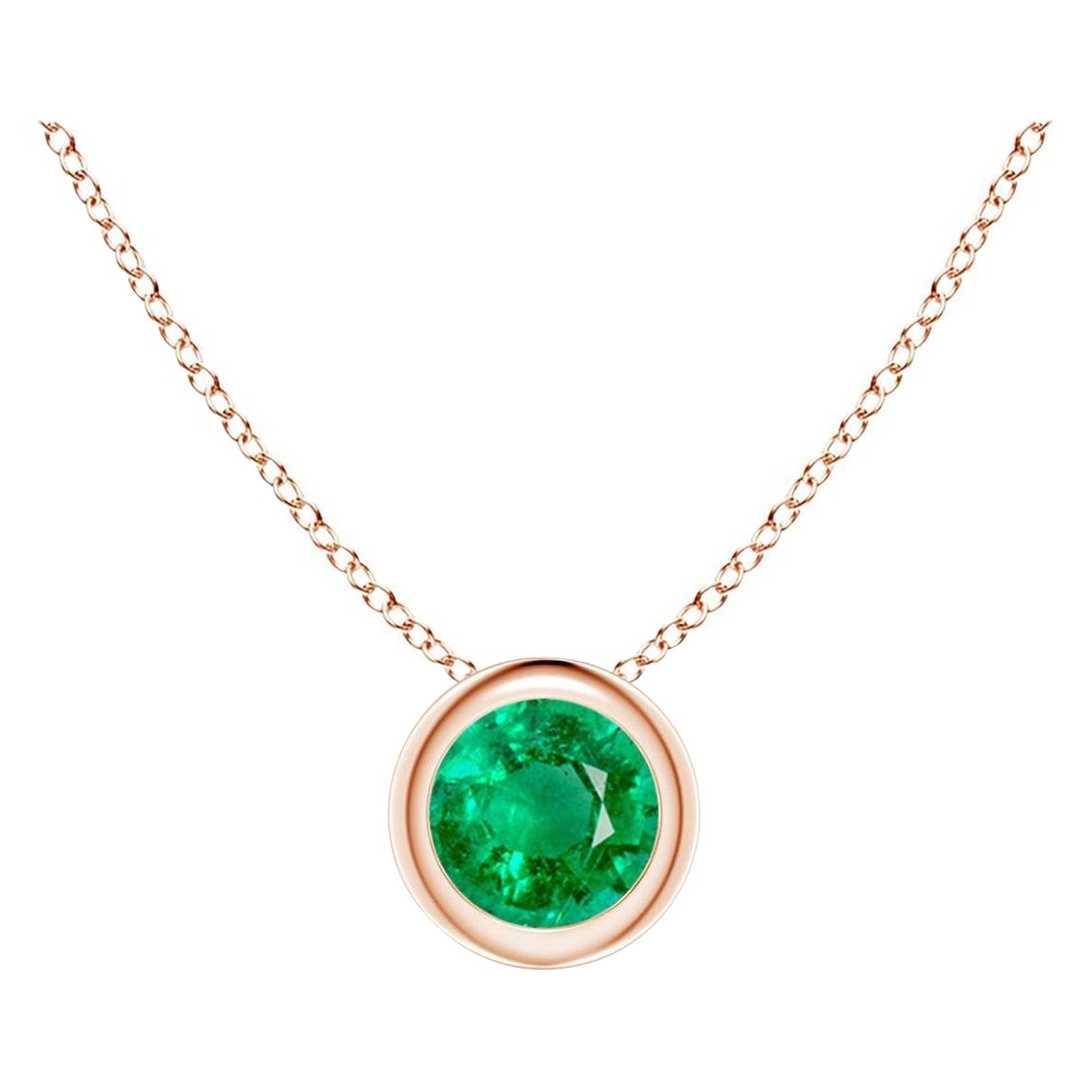 Pendentif solitaire en or rose 14 carats serti d'un chaton en émeraude ronde naturelle (4mm)