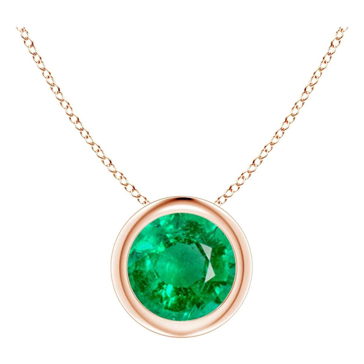 Natürlicher runder Smaragd Solitär-Anhänger in 14K Roségold (6 mm) mit Lünettenfassung