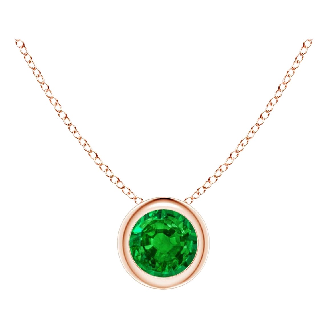 Pendentif solitaire en or rose 14 carats serti d'un chaton en émeraude ronde naturelle (4mm)