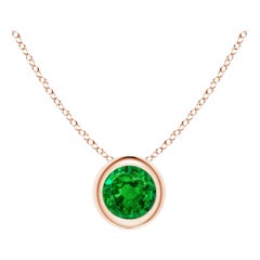 Ciondolo solitario con smeraldo rotondo Nature incastonato in oro rosa 14K (4 mm)