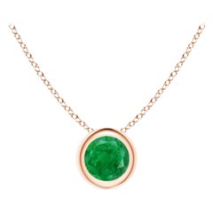 Ciondolo solitario con smeraldo rotondo Nature incastonato in oro rosa 14K (4 mm)