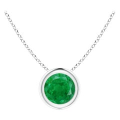 Pendentif solitaire rond en or blanc 14 carats serti d'une émeraude naturelle sertie sur le chaton (5 mm)