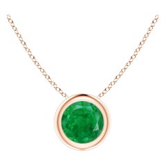 Pendentif solitaire en or rose 14 carats serti d'une émeraude ronde de 5 mm