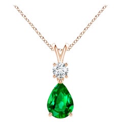 Natural Pear-Shaped Emerald V-Bale Pendant in 14K Rose Gold Size-7x5mm