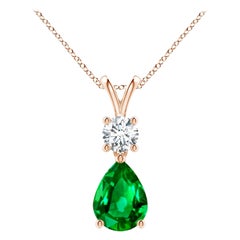 Ciondolo con smeraldo naturale a forma di pera in oro rosa 14K, dimensioni 8x6 mm