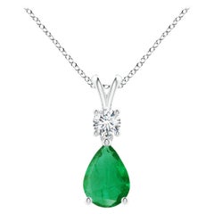 Pendentif émeraude naturelle en forme de poire V-Bale en or blanc 14 carats, taille 7 x 5 mm