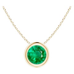 Colgante Solitario de Esmeralda Redonda Natural Engastada en Bisel en Oro Amarillo de 14K 5mm