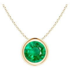 Natural Bezel-Set Round Emerald Solitaire Pendant in 14K Yellow Gold 6mm