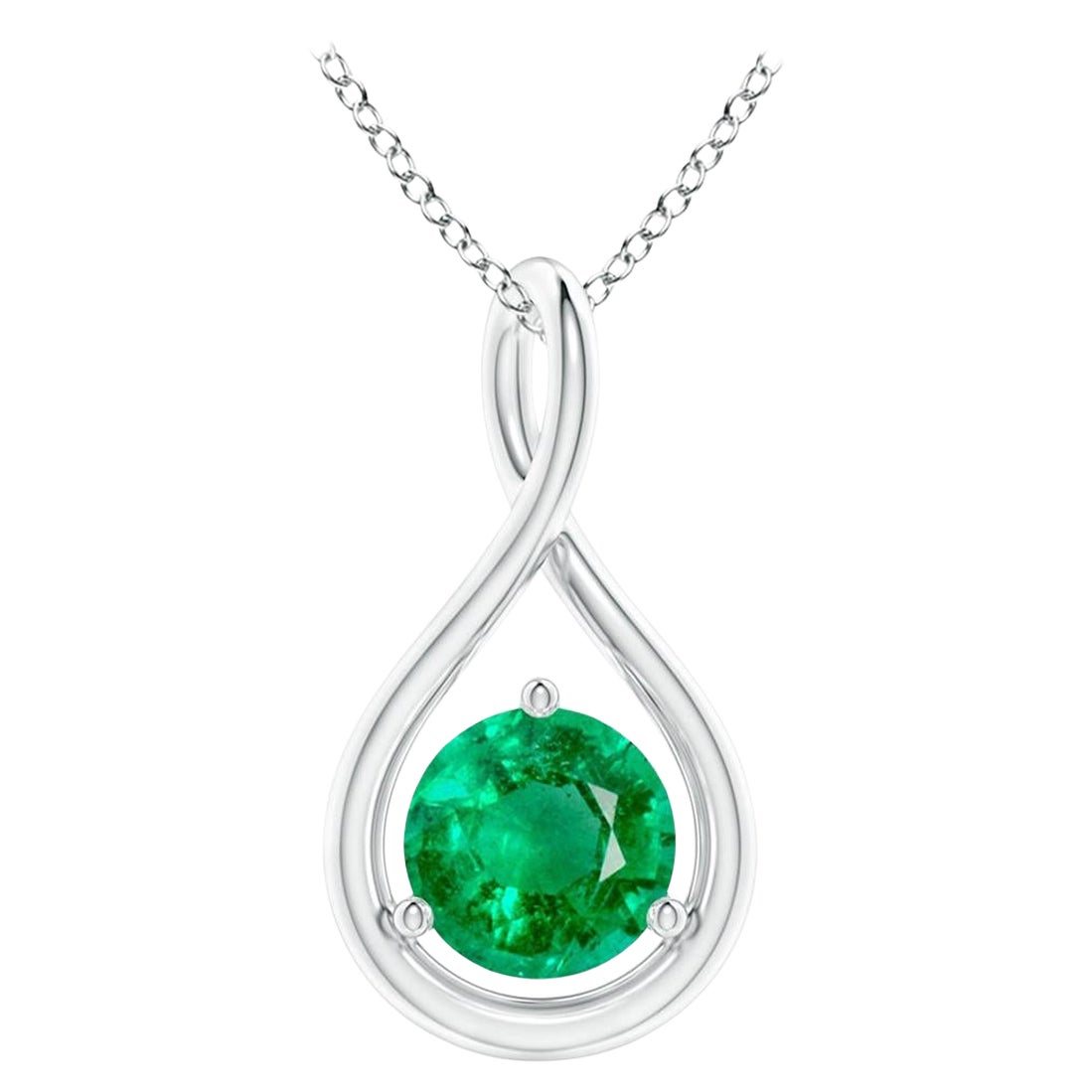 Natürlicher Solitär-Anhänger in Platin mit rundem Smaragd Infinity Twist, 5 mm