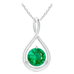 Natural Solitaire Round Emerald Infinity Twist Pendant in Platinum 5mm